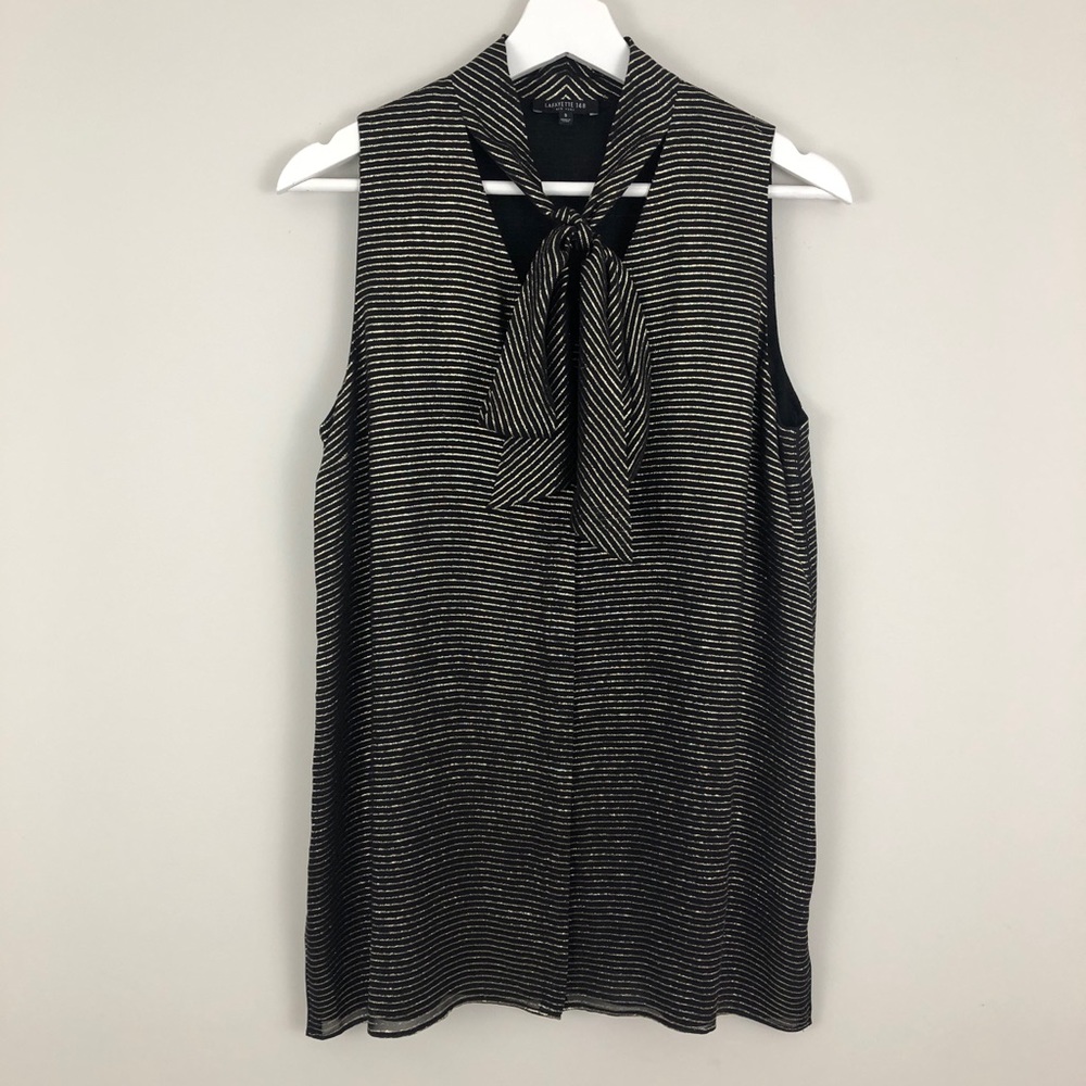 Lafayette 148 Stripe Tie Front Button Up Silk Blouse